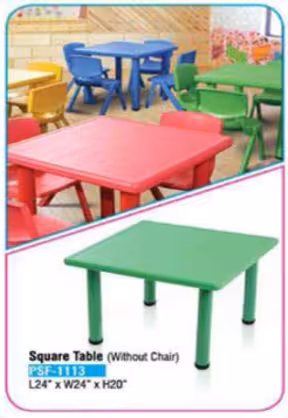 Square table for kindergarten classroom without chairs